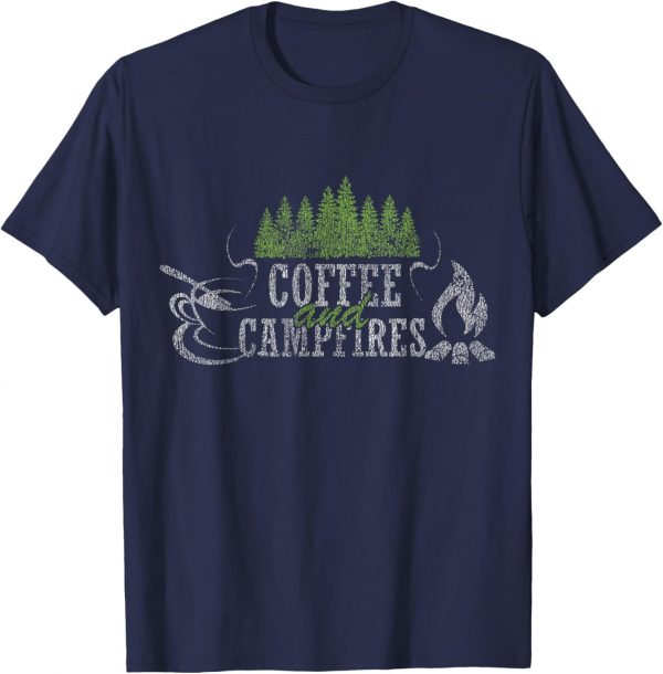 Coffee And Campfires Funny Camping Distressed T-shirt T-shirt