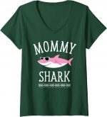 Womens Mommy Shark Funny Mom V-neck T-shirt